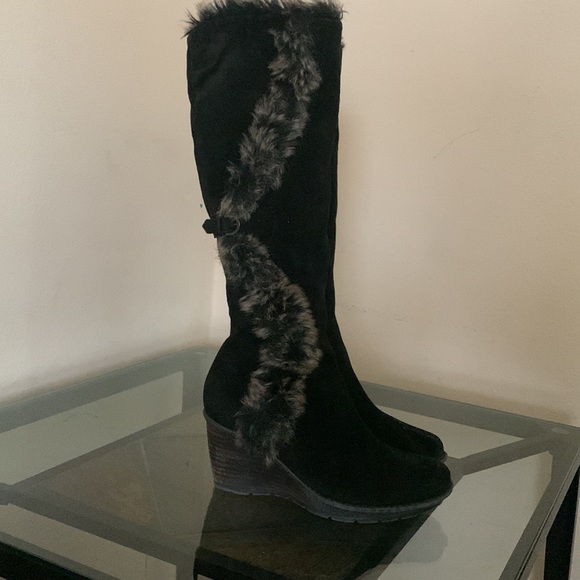 AQUATALIA by Marvin K/ ITALIAN Tall Fur Lined Suede Platform Wedge Boots - Picture 11 of 13